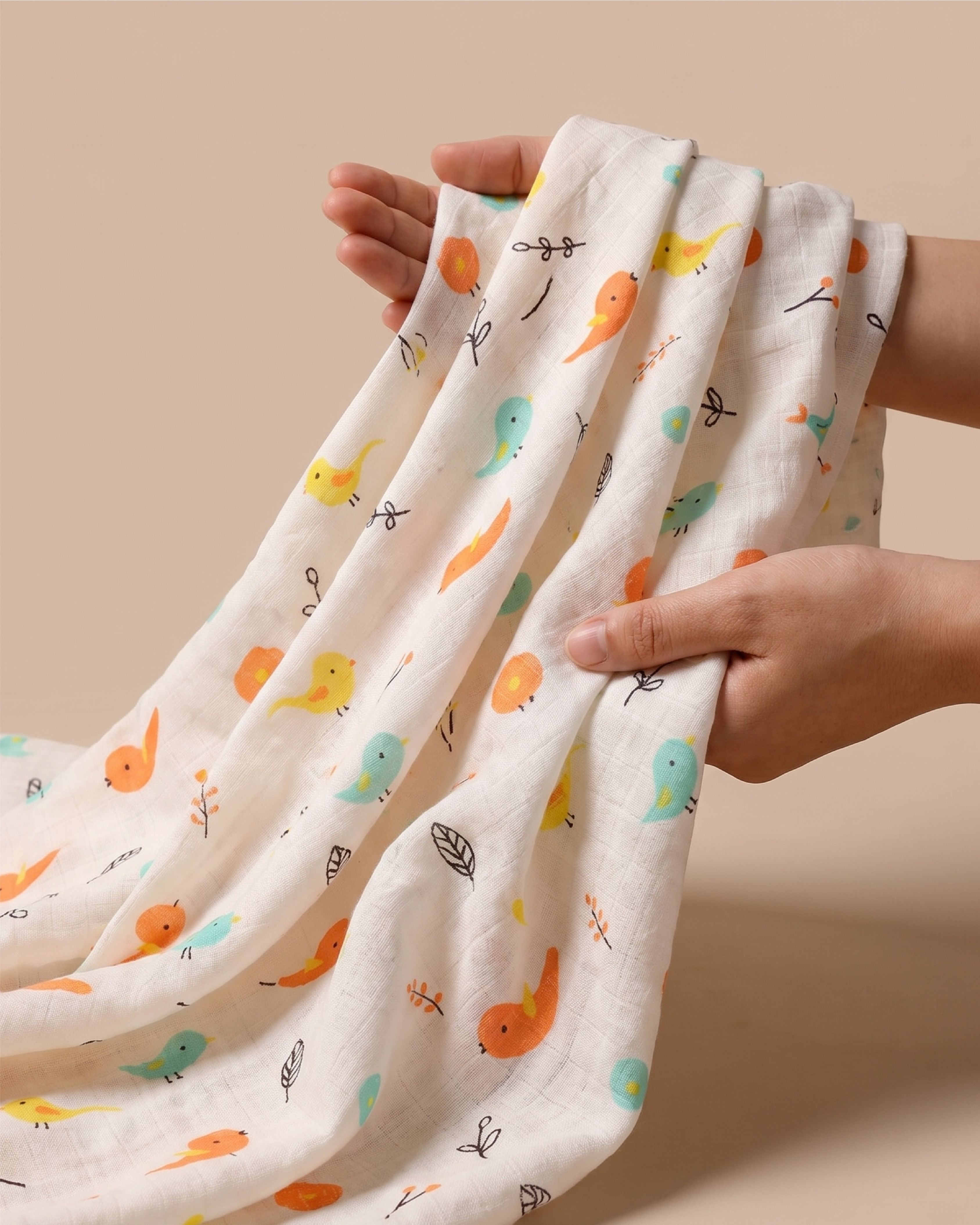 White Cotton Bird Print Baby Swaddle ( L )