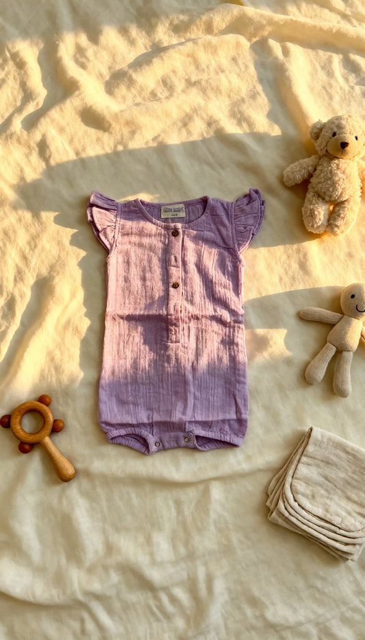 Lilac Lullaby Romper - Ruffle Sleeve Organic Muslin Onesie